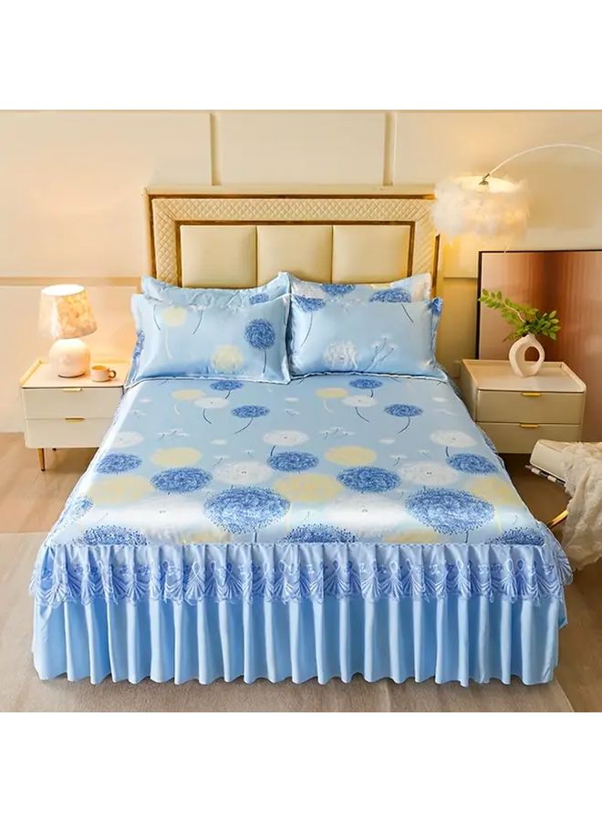 Dandelion Blue 47 24 x 78 74 Inch 3Pcs Set Ice Silky Fiber Bed Skirt Mattress Protector Pillowcases - Image 4